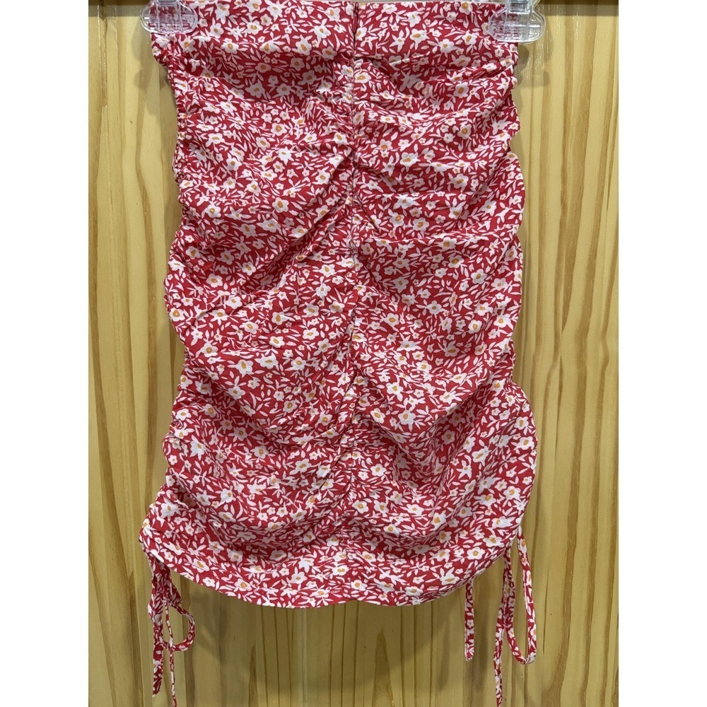 Princess Polly Skirt Womens 2 Red Floral Ruched Drawstring Mini Cotton Rayon